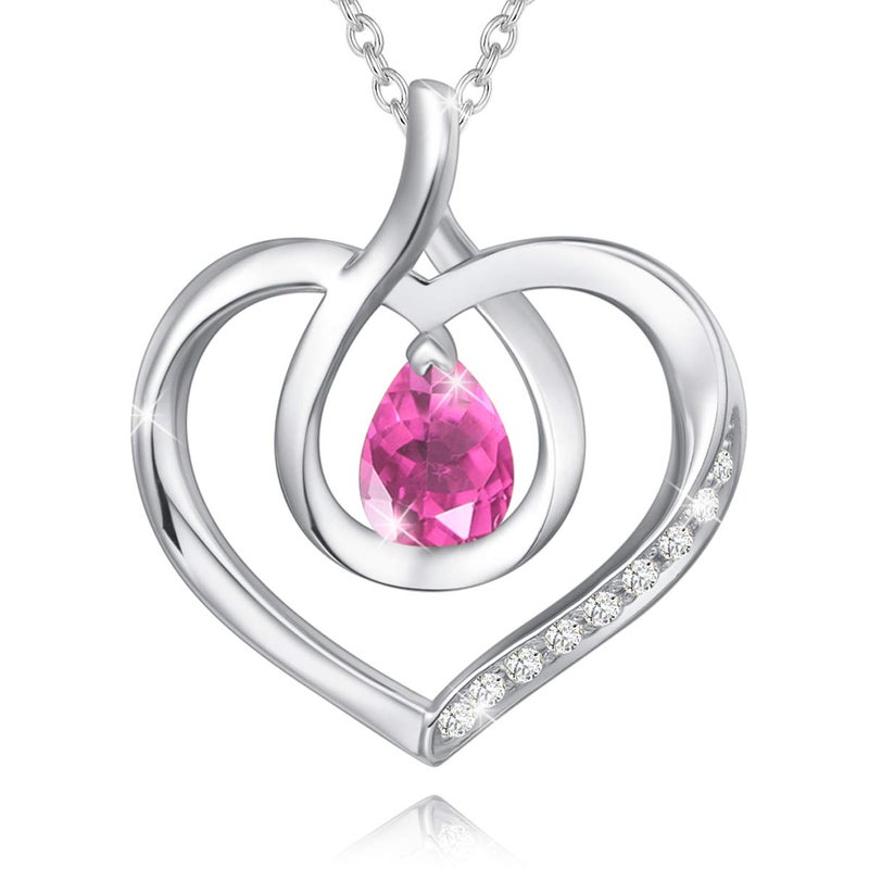 AGVANA October Birthstone Jewelry Pink Tourmaline Necklace for Women Sterling Silver Forever Love Infinity Heart Pendant Necklace Anniversary Birthday Gifts for Women Mom Wife - Image 1